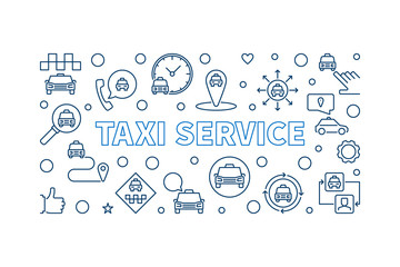 Taxi Service vector concept horizontal banner or illustration in outline style