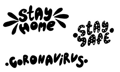 Set of hand lettering with quarantine and coronavirus tips. Different quotes vector in hand drawn style. Phrases for social networks, flyers, stickers