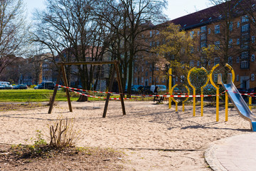 Playgrounds that were closed due to the corona pandemic, swings, soccer field, table tennis tables,...