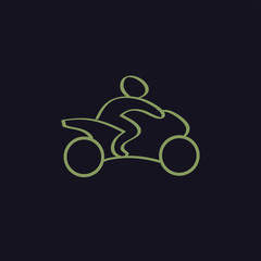 Flat illustration of a motorcyclist on a sports bike. Silhouette of a motorcyclist on a motorcycle with white lines on a dark background.