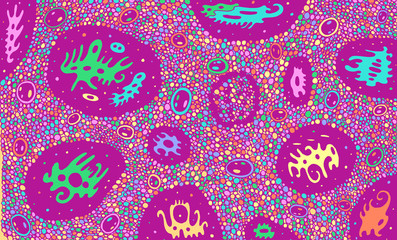 Aliens in space. Surreal psychedelic artwork. Pastel colors. Psychedelic colorful illustration. Fantasy creatures. Vector artwork