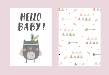 Cute print Boho style. Seamless pattern with cute little animals. vector illustration. Vector print with animals. Baby Shower card design