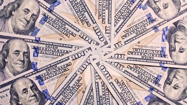 100 usd new notes bills rotating, 4k studio shot