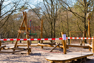 Playgrounds that were closed due to the corona pandemic, swings, soccer field, table tennis tables, barrier tape
