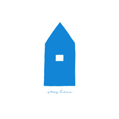 Stay at home virus prevention motivational slogan. Quarantine concept. Small blue house shape illustration. Simple flat style with hand lettering text