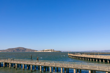 View of Alcatraz Island in San Francisco, USA. (once a federal prison now a museum)