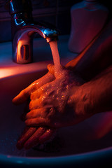 Hand washing from viruses.ultraviolet Hand washing with soap to prevent coronavirus, hygiene to...