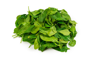 Fresh spinach leaves as background.