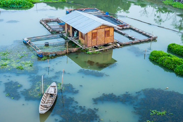 Raft, floating house, Sakae Krang river community, Uthai Thani Province, Thailand