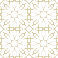 Seamless pattern in islamic style. Vector arabic gold ornament in white background.