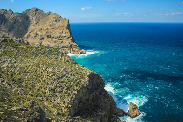 view over northern coast at Cap de Formentor in Mallorca, Spain