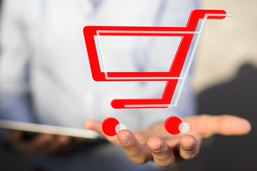 Shopping cart on digital tablet. Shopping online concept..