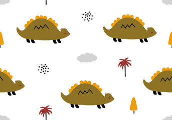 Baby pattern with dinosaur, seamless animal background.