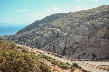 Fototapeta na wymiar winding road through Serra de Tramuntana, view from Cap de Formentor in Mallorca, Spain