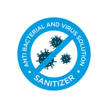 Sanitizer Icon. Anti Bacterial And Virus Solution. Round Symbol For Disinfectant Gel Labels.