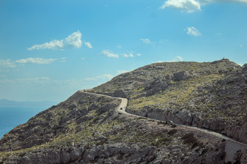 Fototapeta na wymiar winding road through Serra de Tramuntana, view from Cap de Formentor in Mallorca, Spain