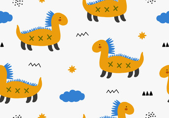 Baby pattern with dinosaur, seamless animal background.