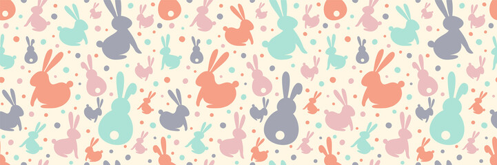 Obraz premium Seamless pattern with cute bunnies. Easter background. Banner. Vector