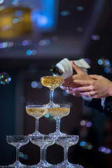 wedding hall with champagne glass