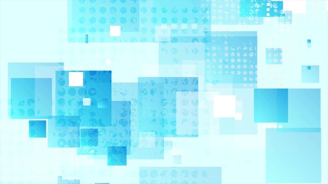 Bright blue geometric background with squares and grunge halftone dots. Technology abstract motion design. Seamless looping. Video animation Ultra HD 4K 3840x2160