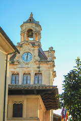 Fototapeta na wymiar Beautiful Clock Tower in Alcudia, Mallorca, Spain