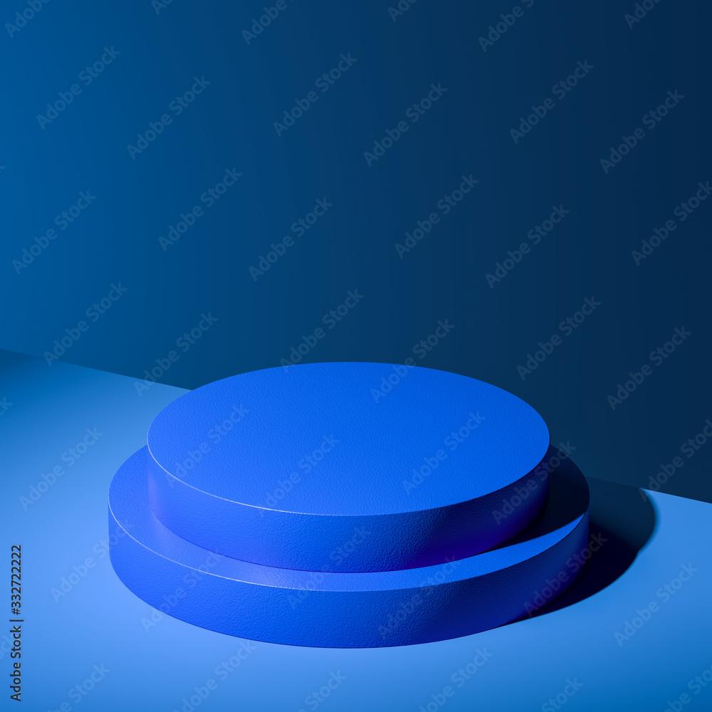 Poster blue blank round showcase with empty space on blue background. 3d rendering. minimalism concept.