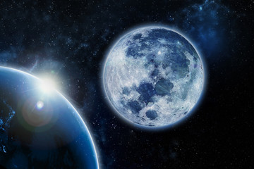 Moon and the Earth Elements of this image furnished by NASA