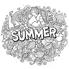 Summer hand drawn cartoon doodles illustration. Funny seasonal design.