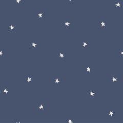 Modern vector star pattern. Seamless background in doodle childish style. Night sky baby style texture.