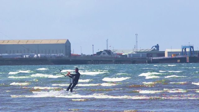 kitesurfer riding at Troon, Scotland
