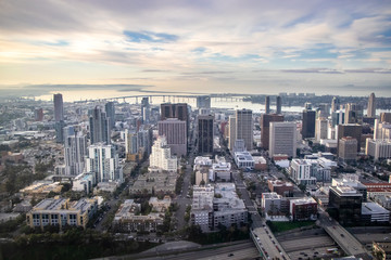 Naklejka na ściany i meble Aerial View of Downtown San Diego at Dawn - San Diego, California, USA