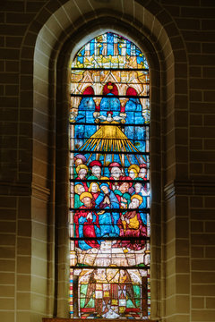 Stained glass window in Catedral de la Almudena, Madrid