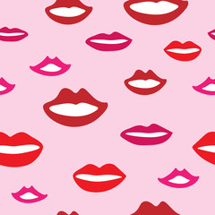 Seamless pattern with smiling female mouths. Girly print with lips drawn by hand. Cute vector illustration.