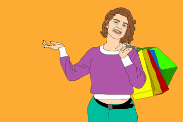 Women's shopping. Mother in store. Illustration in a flat style, character design.