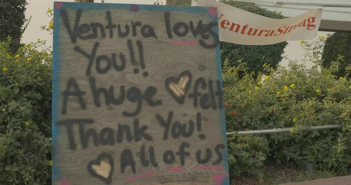 Poster thanking firefighters Thomas Fire Ventura CA Dec 2017
