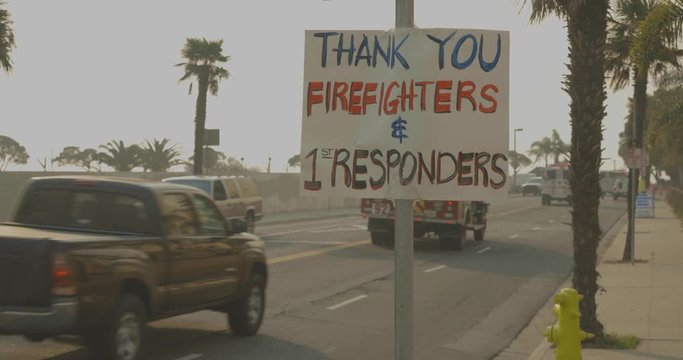 Poster thanking firefighters Thomas Fire Ventura CA Dec 2017