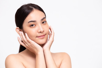 Portrait of beauty Asian woman clear healthy perfect skin isolated on white background. Beauty clinic facial treatment skincare concept