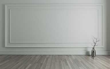 Empty room with Modern classic wall panels and wooden floor - obrazy, fototapety, plakaty