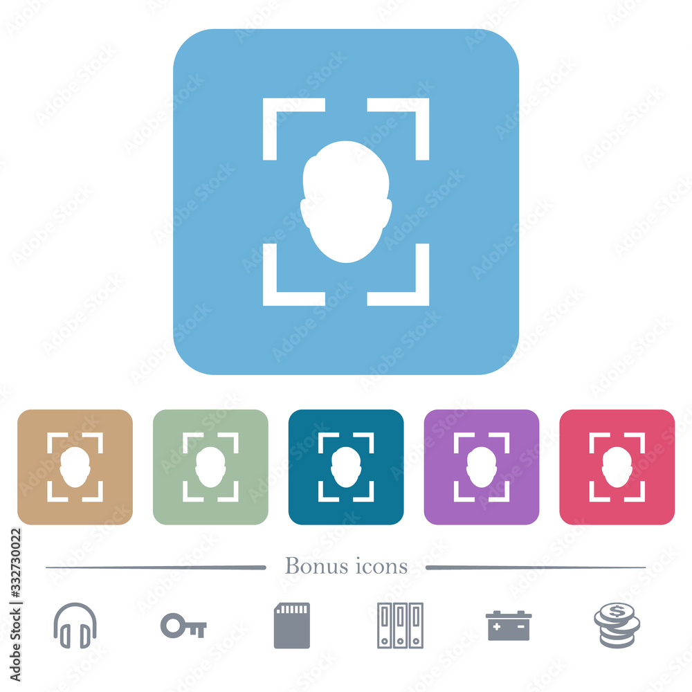 Poster camera portrait mode flat icons on color rounded square backgrounds