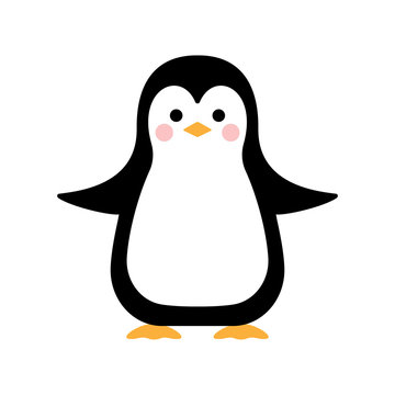 Cartoon penguin. Bird is sitting. Vector illustration.