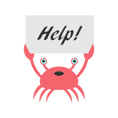 Crab asks for help. Vector illustration.