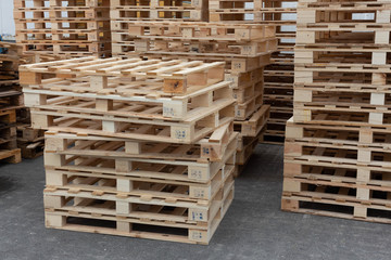 Wooden pallets in the warehouse