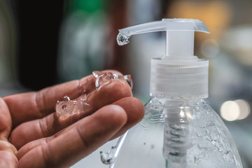 Closeup view of alcohol hand sanitizer dispenser,corona virus infection disease