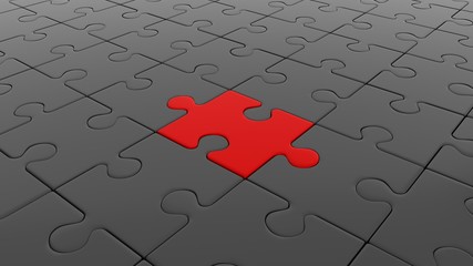 The last puzzle. You are special. Business concept. Red and black puzzles. 3D-rendering.