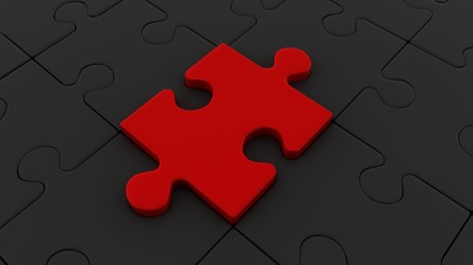 Fototapeta premium The last puzzle. You are special. Business concept. Red and black puzzles. 3D-rendering.