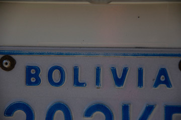Car license plate from Bolivia, South America
