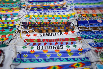huichol art bracelets in sayulita town of Nayarit