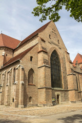 Fototapeta na wymiar Cathedral of Augsburg is a Roman Catholic church in Augsburg, Bavaria, Germany, founded in the 11th century in Romanesque style, but with 14th-century Gothic additions