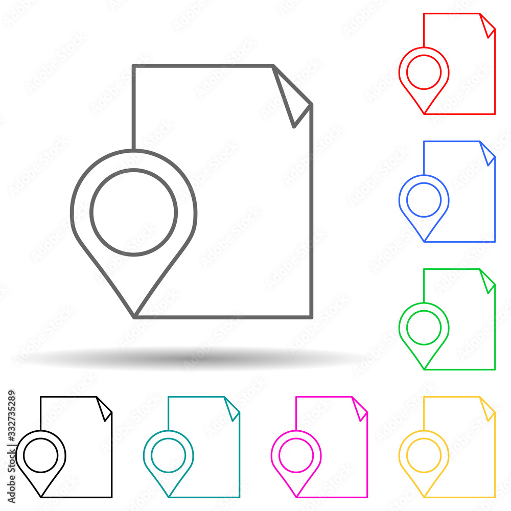 Poster pin and sheet of paper multi color set icon. simple thin line, outline vector of navigation icons fo