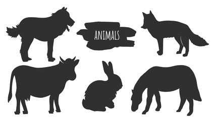 Rural and wild animal silhouette set